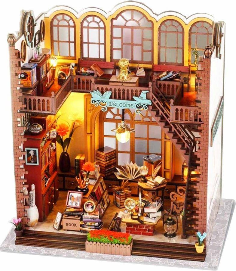 Meedeer Premium Miniatuur bouwpakket -XXL houten modelbouw-Magic Book Nook Kit-doe-het-zelf houten poppenhuis kit-Miniatuur bouwpakket-Booknook Kit voor volwassenen en Kinderen-incl. Led Licht-24x7x24.5cm-Voor 14 jaar+-Perfect House