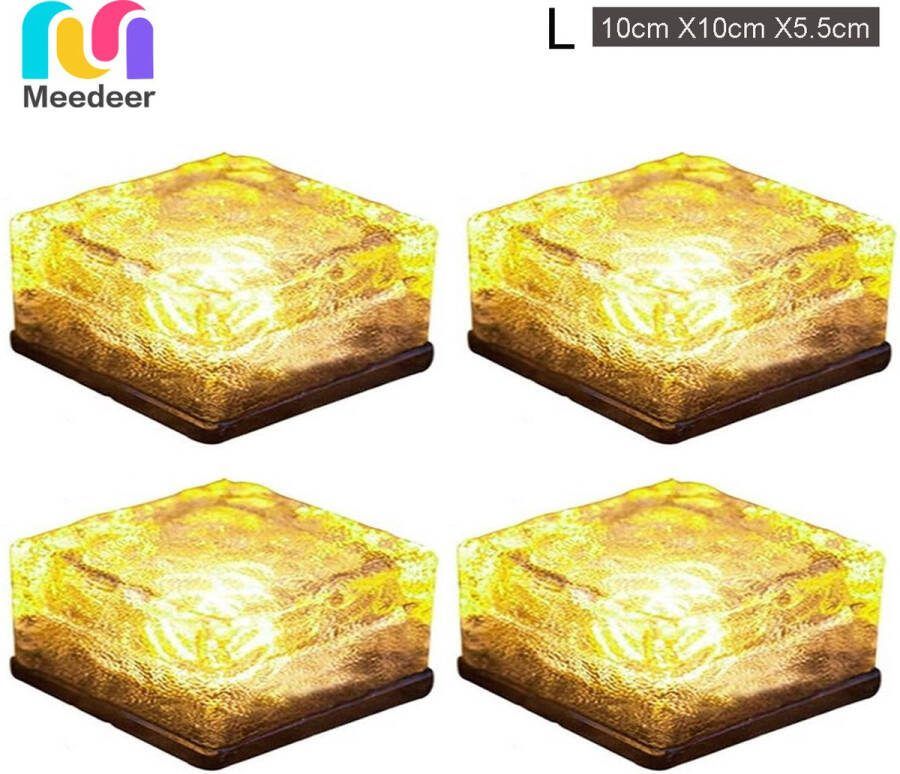 Meedeer Solar Grondspot(4 stuk Maat L ) -Solar Tuinverlichting-Tuinverlichting op zonne energie-Solar Ice Cube LED- 10cm*10cm*5.5cm-Licht-solar Tuinverlichting op zonne-energie-warmlicht Brick light IP68