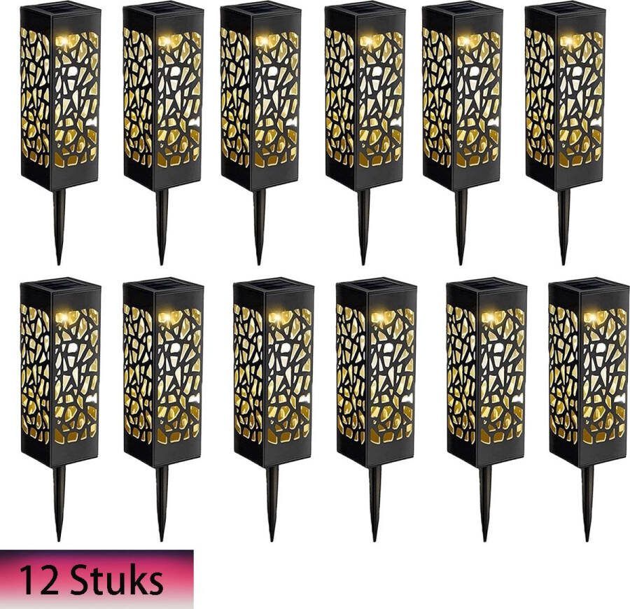 Meedeer Vierkante gazonlamp(12 stuks) -Solar Grondspots- Padverlichting-Tuinverlichting-auto-sensing zonne-tuinpad lichten warm wit waterdichte gazon lamp holle vierkante grondlamp creëren tuin sfeer
