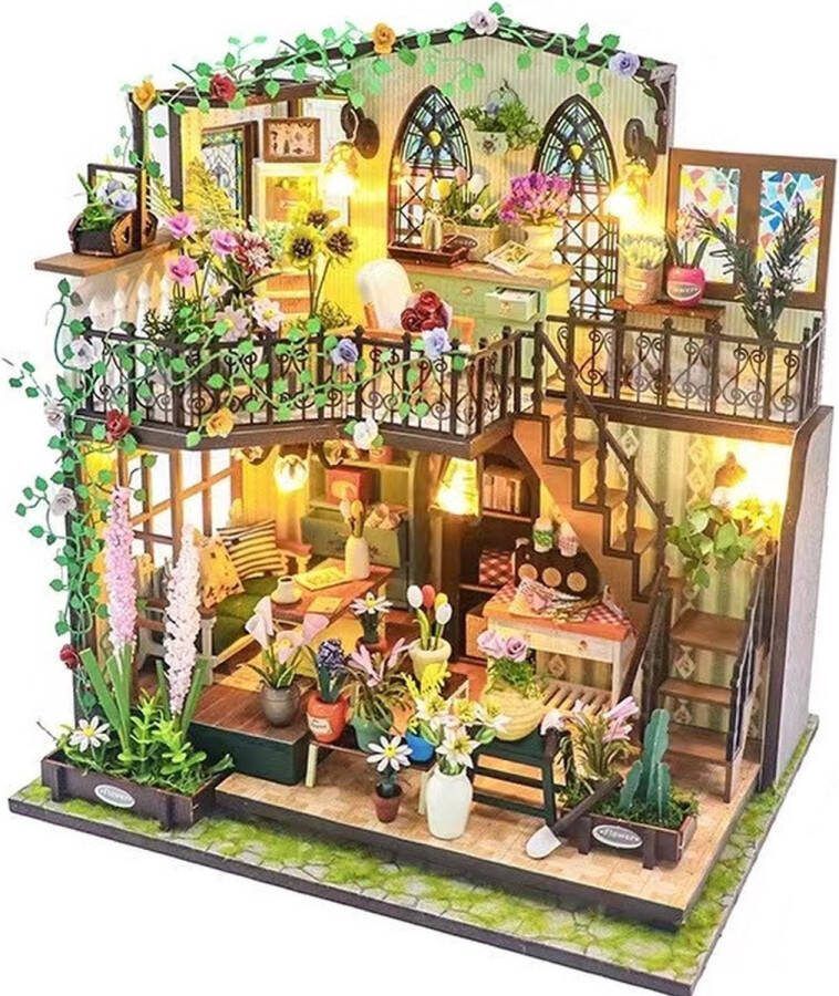 Meedeer XL Modelbouw Miniatuur bouwpakket DIY Miniatuur Huis Modeltuinhuisje met meubels en ledlamp Poppenhuis Kit 3D-puzzel doe-het-zelf voor boekenkast miniatuurhuisje voor volwassenen decoratie