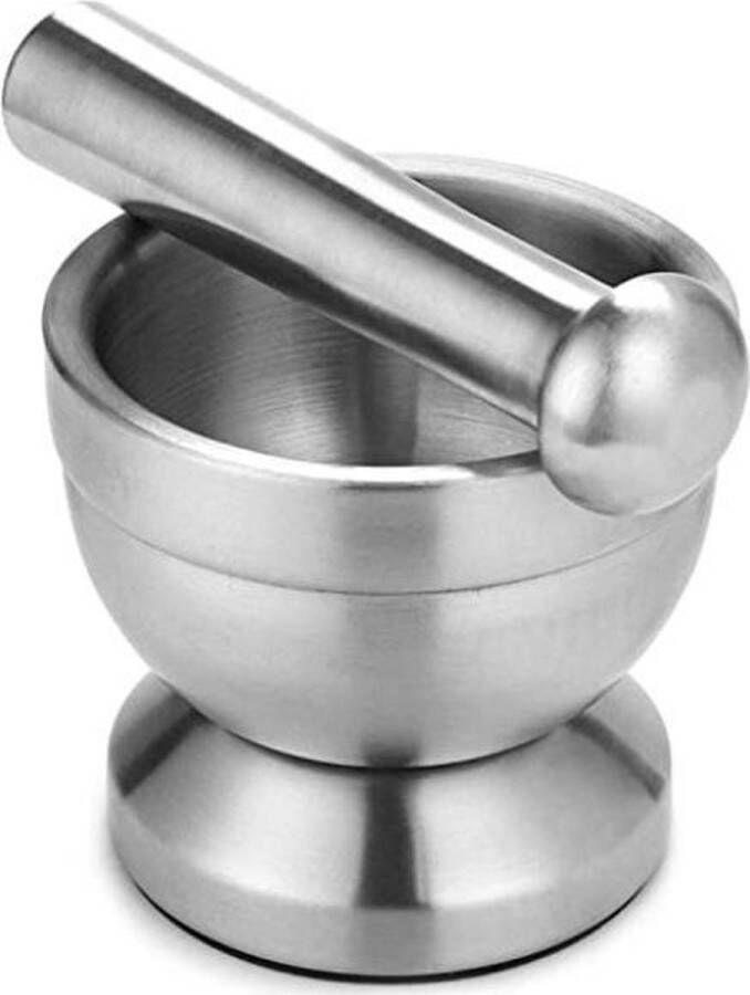 MEEQ RVS Vijzel met stamper Mortier en stamper Mortar pestle Extra sterk Ø 10cm met antislip bodem