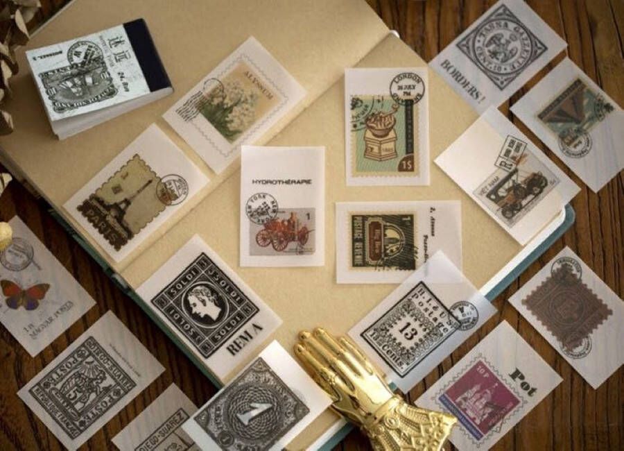 Meer Leuks Blokje met 100 velletjes hobbypapier Postzegels Poststamps Papier voor o.a. Bulletjournal scrapbooking en kaarten maken