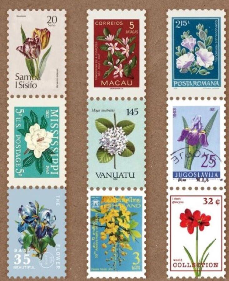 Meer Leuks Postzegel Tape Planten 2 Washi tape Flowers Tape in postzegelvorm Leuk voor oa. Bulletjournal Scrapbooking Agenda's en Kaarten maken