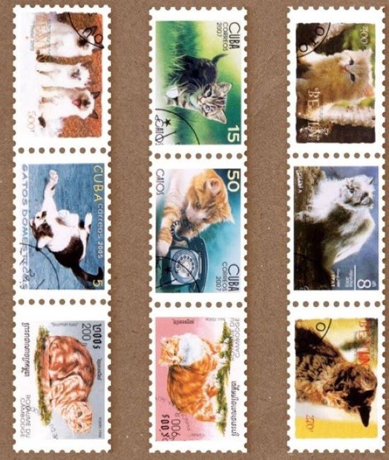 Meer Leuks Postzegel Tape Poezen Washi tape Katten Tape in postzegelvorm Leuk voor oa. Bulletjournal Scrapbooking Agenda's en Kaarten maken