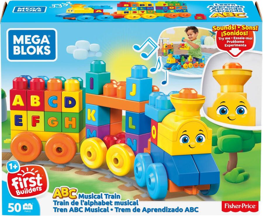 Mega Bloks First Builders ABC Leren Speelgoedtrein 50 bouwstenen