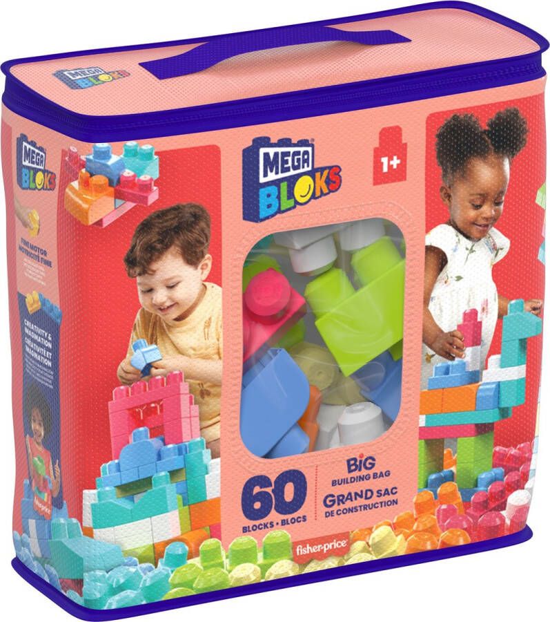 Mega Bloks First Builders 60 Maxi Blokken Met Tas Roze Constructiespeelgoed