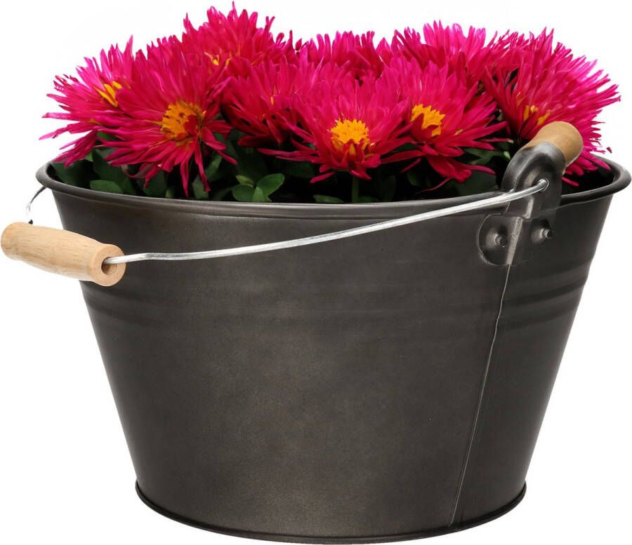 Merkloos Mega Collections Emmer plantenpot bloempot zink donkergrijs D27 x H15 cm IJzeren emmer teil