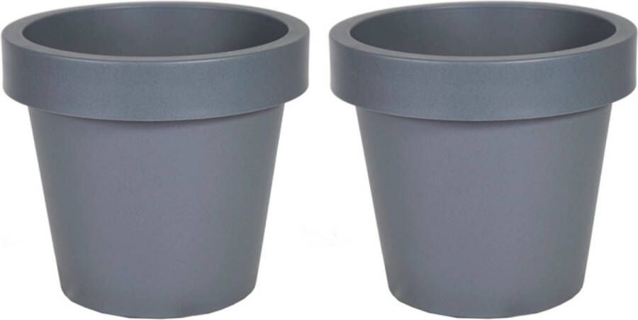 Merkloos Mega Collections Plantenpot bloempot 2x kunststof grijs buiten D16 x H14 cm Plantenpotten