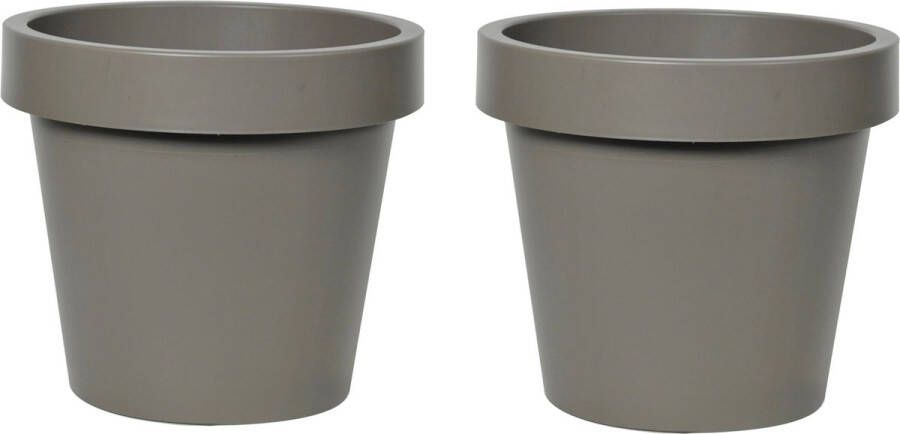 Merkloos Mega Collections Plantenpot bloempot 2x kunststof taupe bruin buiten D30 x H27 cm Plantenpotten