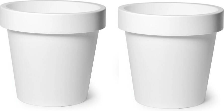 Merkloos Mega Collections Plantenpot bloempot 2x kunststof wit buiten D35 x H31 cm Plantenpotten