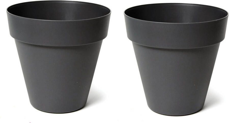 Merkloos Plantenpot bloempot 2x kunststof zwart binnen en buiten D26 x H22 cm Plantenpotten