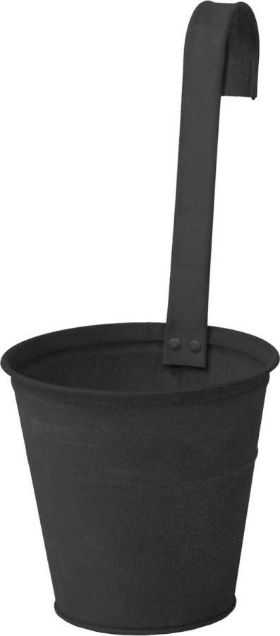 Merkloos Plantenpot bloempot zink mat zwart met ophanghaak D16 x H35 cm Plantenpotten