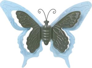 Mega Collections tuin schutting decoratie vlinder metaal blauw 17 x 13 cm Tuinbeelden