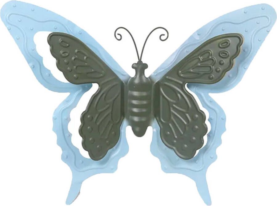 Mega Collections tuin schutting decoratie vlinder metaal blauw 24 x 18 cm