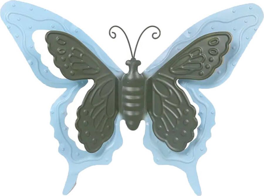 Mega Collections tuin schutting decoratie vlinder metaal blauw 36 x 27 cm
