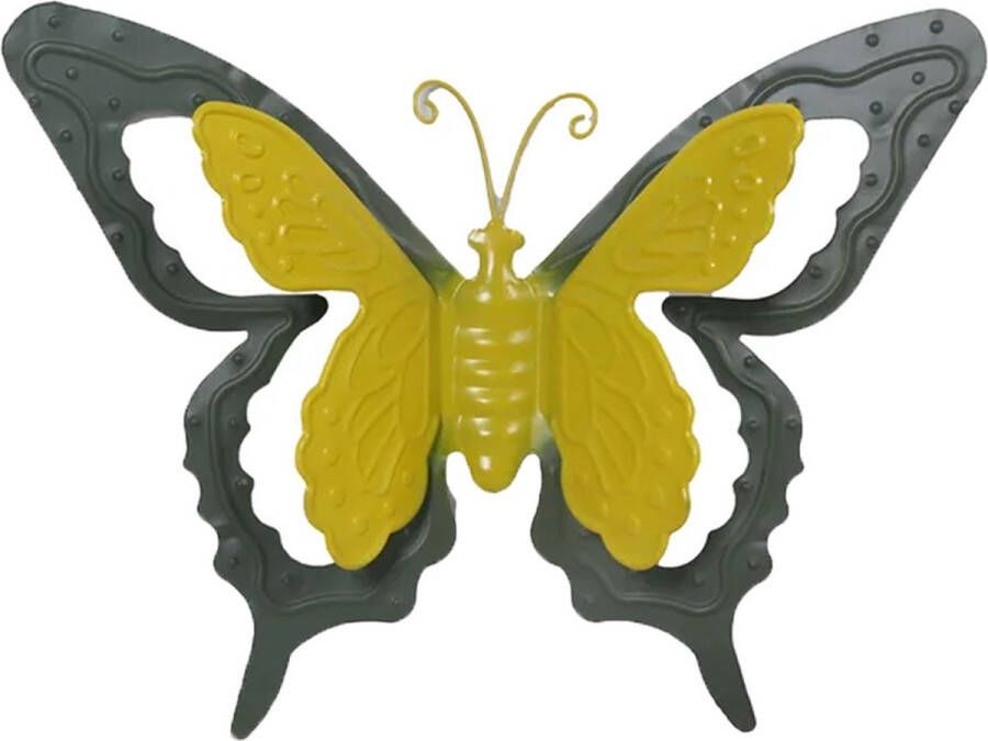 Mega Collections tuin schutting decoratie vlinder metaal groen 17 x 13 cm