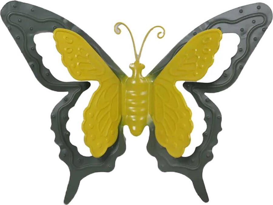 Mega Collections tuin schutting decoratie vlinder metaal groen 36 x 27 cm