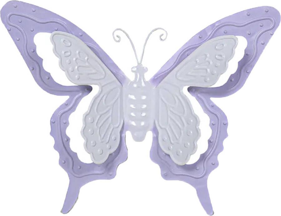 Mega Collections tuin schutting decoratie vlinder metaal lila paars 24 x 18 cm