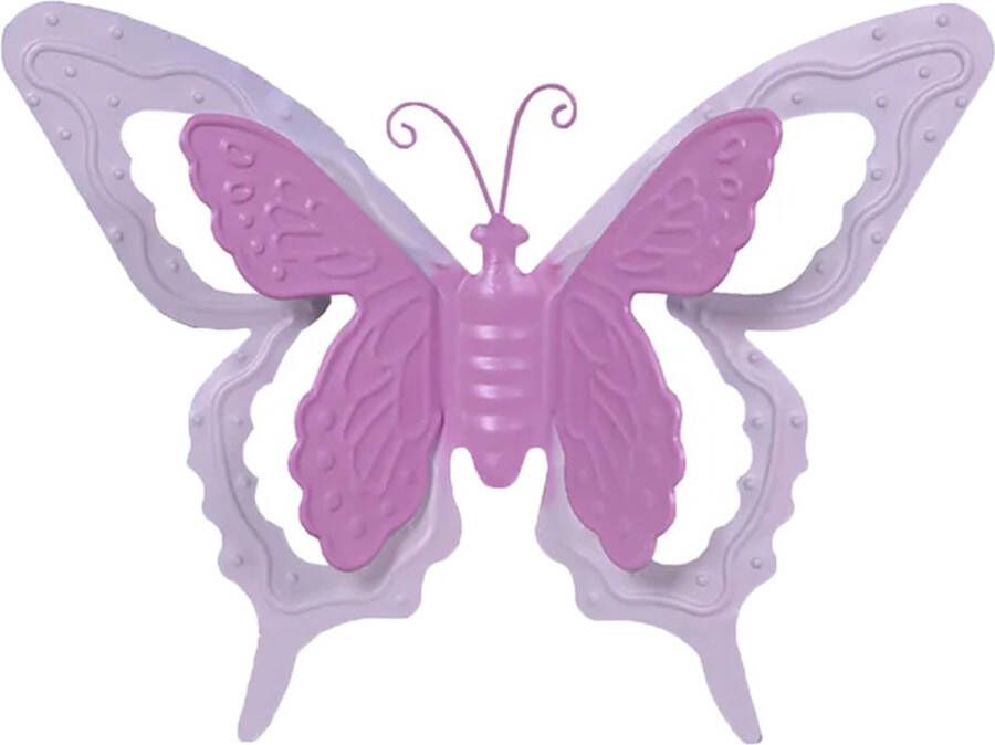 Mega Collections tuin schutting decoratie vlinder metaal roze 17 x 13 cm Tuinbeelden