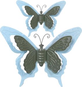 Merkloos Tuin schutting decoratie vlinders metaal blauw 17 x 13 cm 36 x 27 cm Tuinbeelden