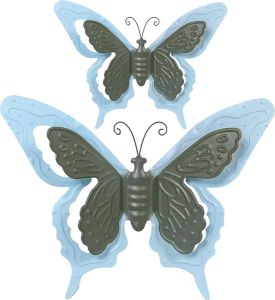Merkloos Tuin schutting decoratie vlinders metaal blauw 24 x 18 cm 46 x 34 cm Tuinbeelden