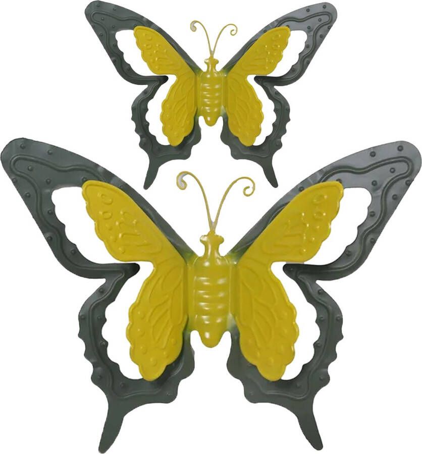 Mega Collections Tuin schutting decoratie vlinders metaal groen 17 x 13 cm 36 x 27 cm