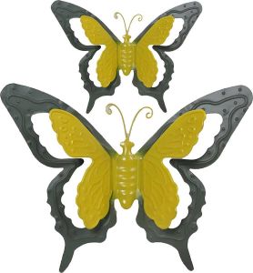 Merkloos Tuin schutting decoratie vlinders metaal groen 24 x 18 cm 46 x 34 cm Tuinbeelden