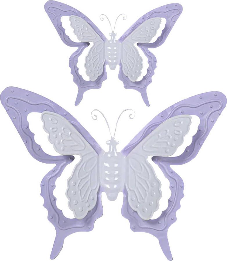Mega Collections Tuin schutting decoratie vlinders metaal lila paars 17 x 13 cm 36 x 27 cm