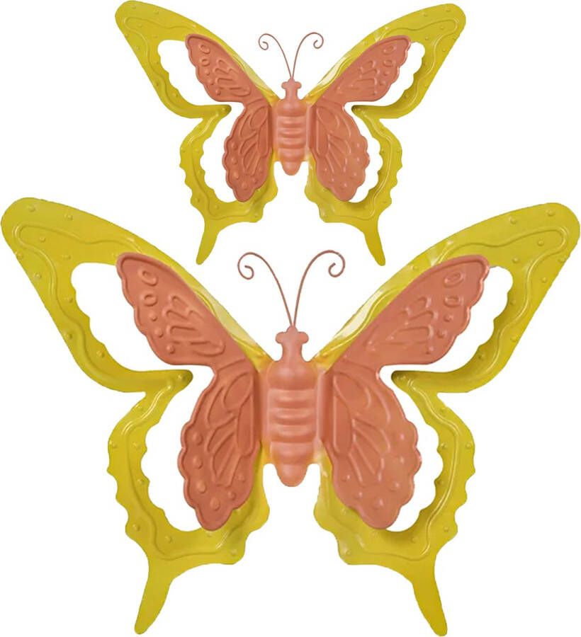 Mega Collections Tuin schutting decoratie vlinders metaal oranje 17 x 13 cm 36 x 27 cm