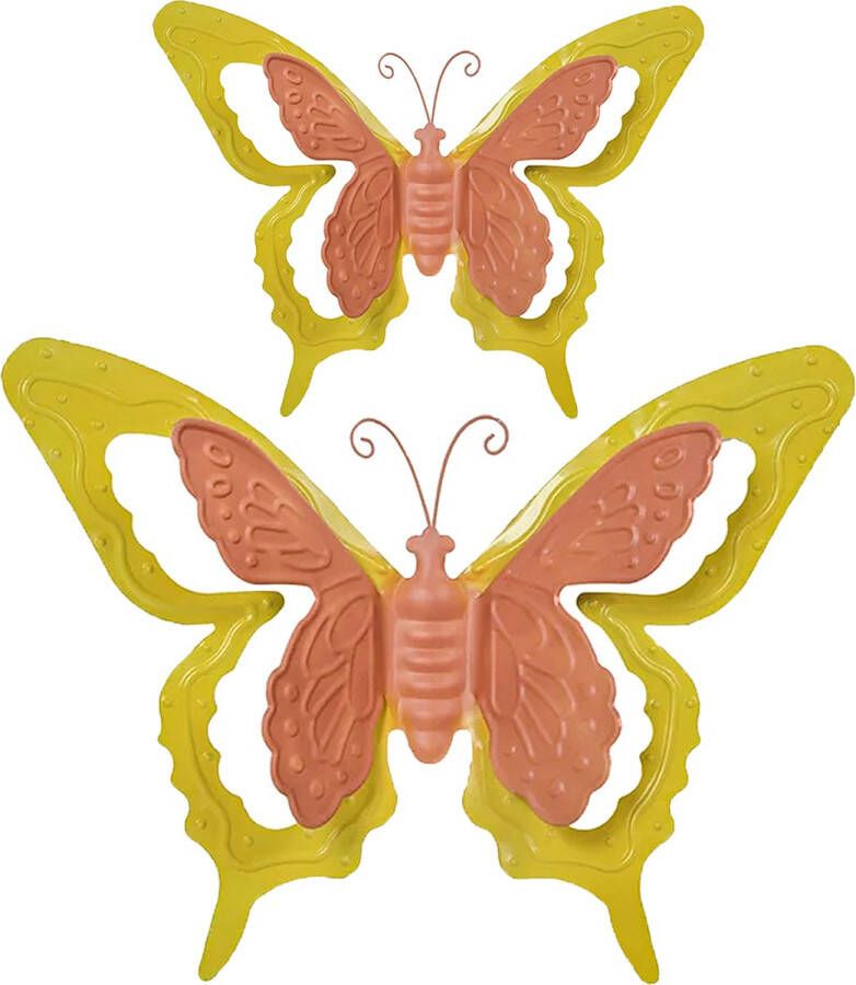 Mega Collections Tuin schutting decoratie vlinders metaal oranje 24 x 18 cm 46 x 34 cm