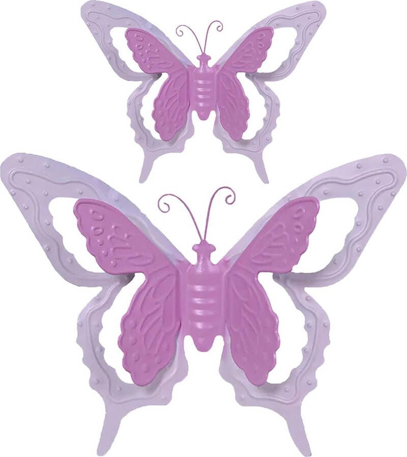 Mega Collections Tuin schutting decoratie vlinders metaal roze 17 x 13 cm 36 x 27 cm
