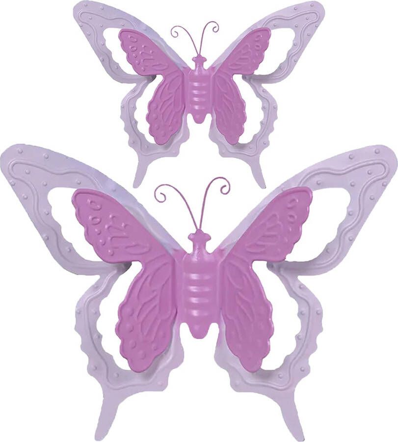 Merkloos Tuin schutting decoratie vlinders metaal roze 24 x 18 cm 46 x 34 cm Tuinbeelden