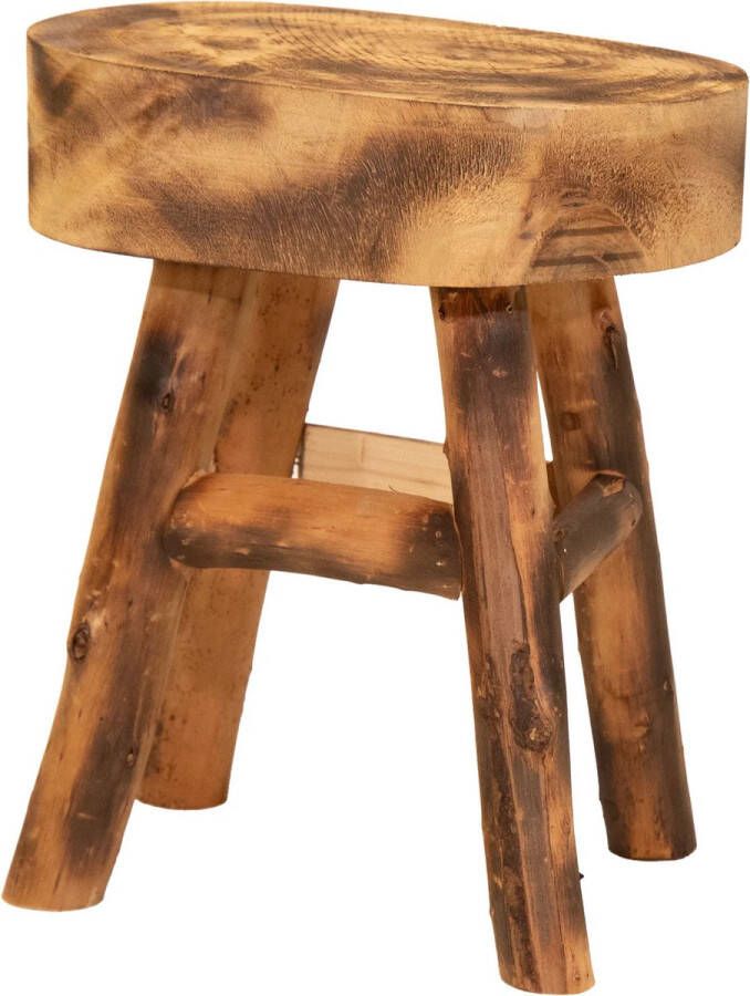 Mega Collections Zit krukje bijzet stoel hout lichtbruin D29 x H35 cm Voor kinderen