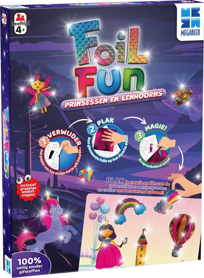 Megableu Foil Fun Prinsessen en Eenhoorns Hobby knutselen en plakken Creatieve activiteit Voor Kinderen zonder knoeien