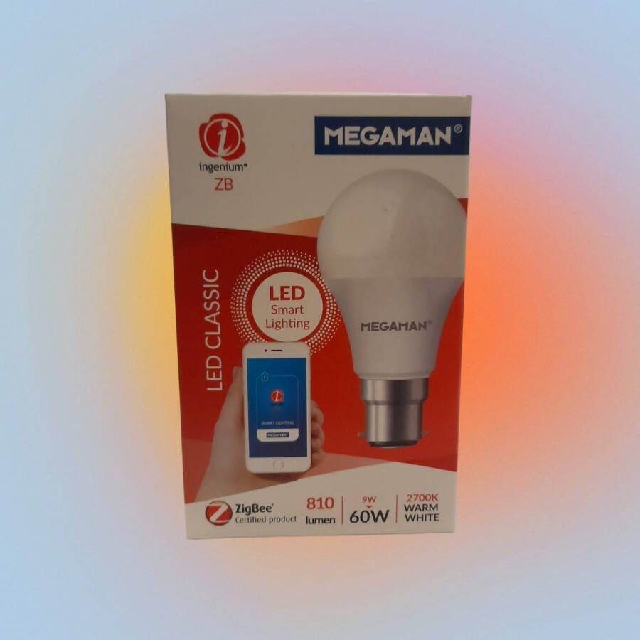 MEGAMAN ZB ZigBee Smart LED lamp WarmWit 810Lumen Energielabel A+ F slechts 9Watt vergelijkbaar met 60Watt LET OP: B22 Fitting (Wordt geleverd zonder verloop stukje)