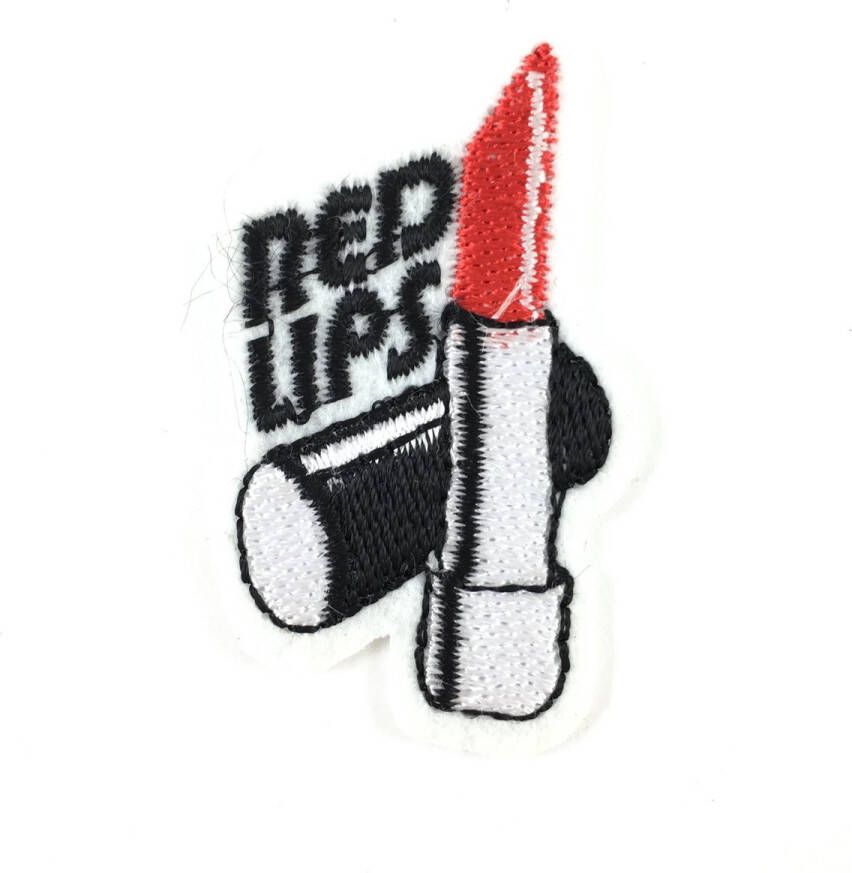MegaMooi.nl Lipstick Strijk Patch Met Red Lipstick Tekst 3.1 cm 5.2 cm Rood Wit Zwart