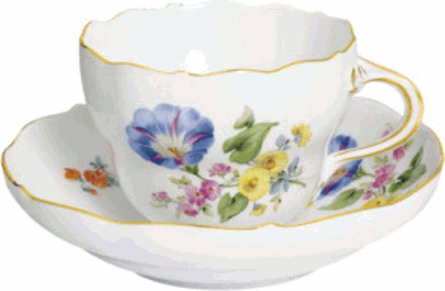 Meissen Koffie kop en schotel Drie bloemenpatroon
