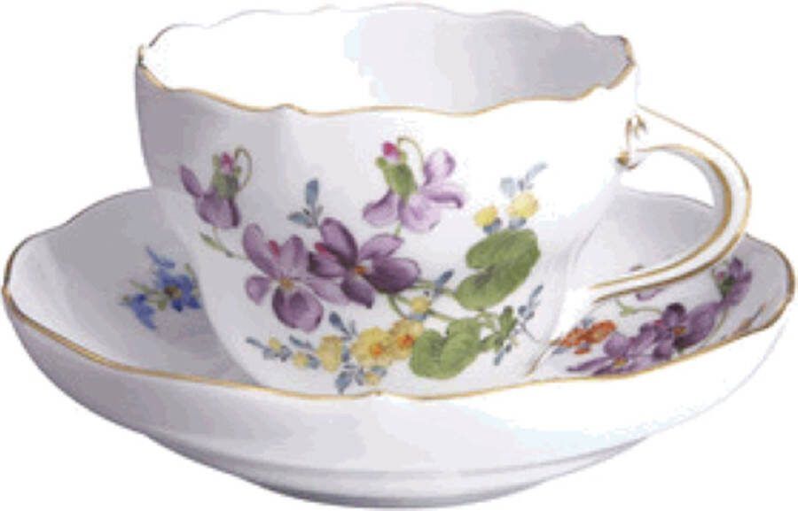 Meissen Koffie kop en schotel Twee Bloemenpatroon