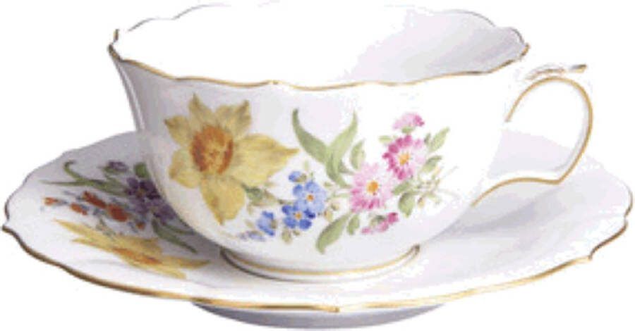 Meissen Thee kop en schotel Drie bloemenpatroon