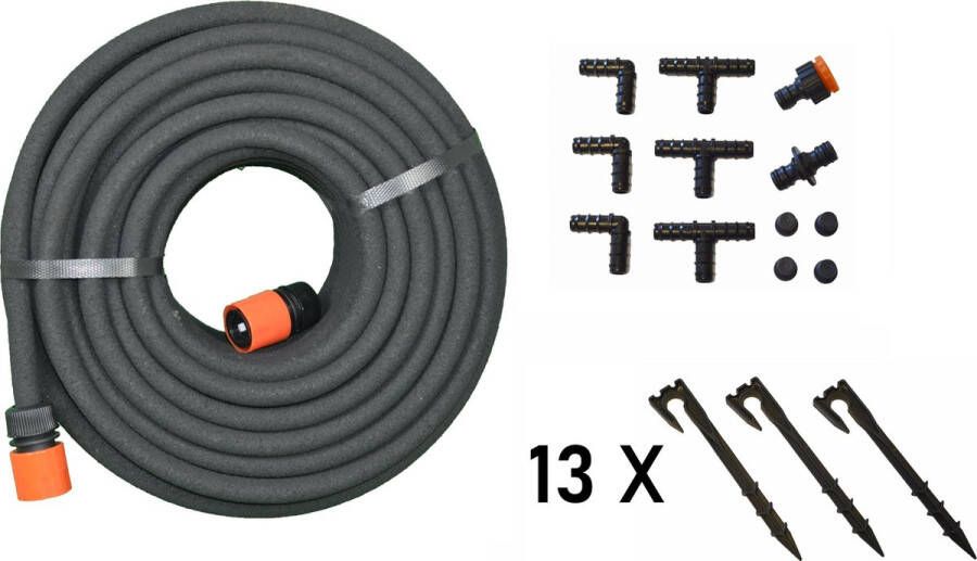 Meisterhome ® 15 Meter Druppelslang Druppelsystemen Druppelaar Bewatering Bewateringssysteem Druppelsysteem Irrigatie set 70% waterbesparing Druppelaars Tuin Gras Planten met 26 hulpstukken voor vast zetten en verlengen