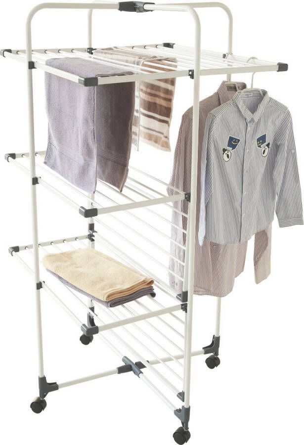 Meisterhome Extra Grote Droogtoren Droogrek inklapbaar Met wieltjes – 30 meter drooglengte – Extra licht Wasrek van carbon staal – Tot 30kg wasgoed
