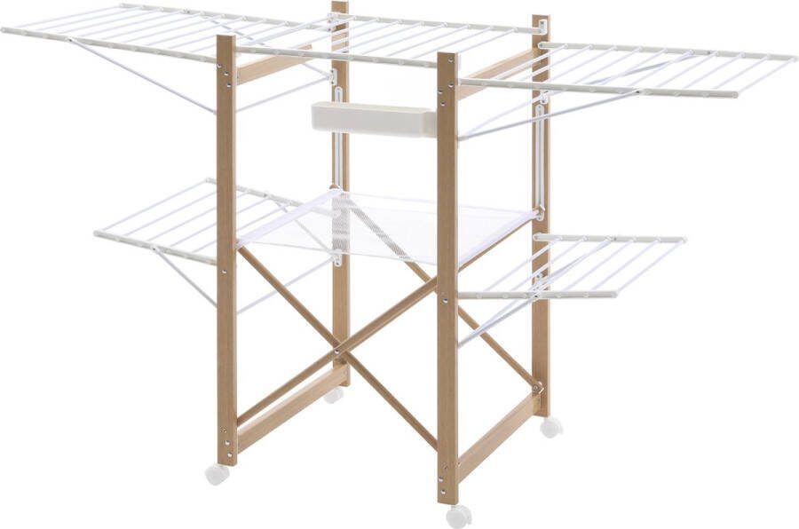 Meisterhome Wit Groot Droogrek Droogtoren op wieltjes inklapbaar – 30 meter droog lengte – Extra stevig en licht Wasrek van Aluminium – Totaal 25 kg wasgoed