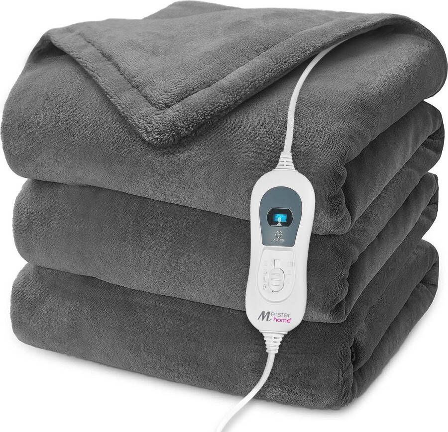Meisterhome xxl Elektrische Warmtedeken Bovendeken 1 Persoons 3 Standen Met Timer 180 x 130 cm donker grijs TÜV-SUD GS CE
