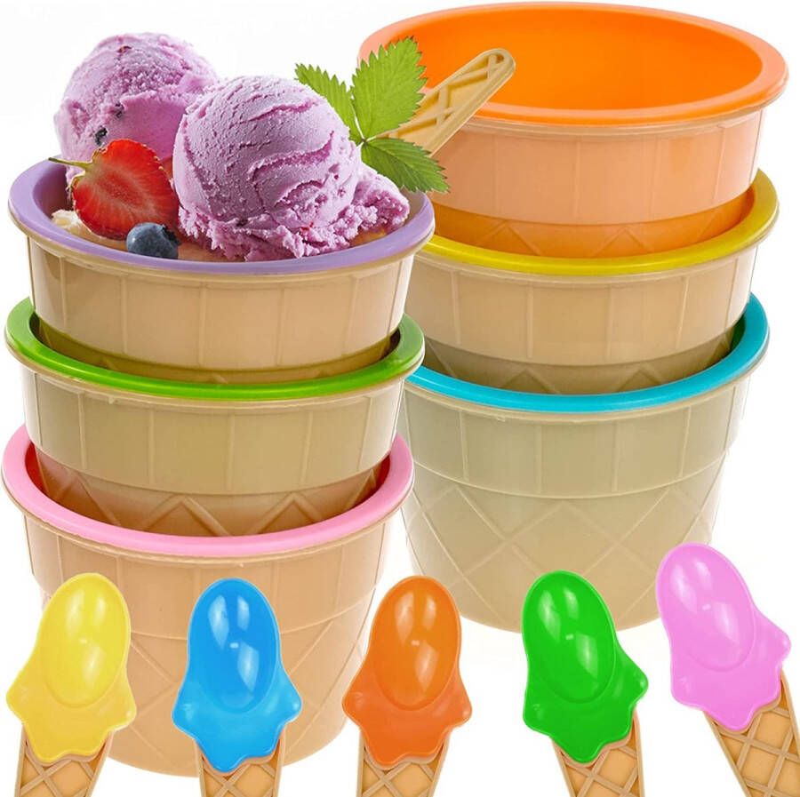 MEIYAXINWIN 6 stuks ijscoupe met lepels dessertschalen geschenken ijsbekerset voor kinderen schattige kleurrijke ijsschalen voor kinderen voor familie camping kerstfeest