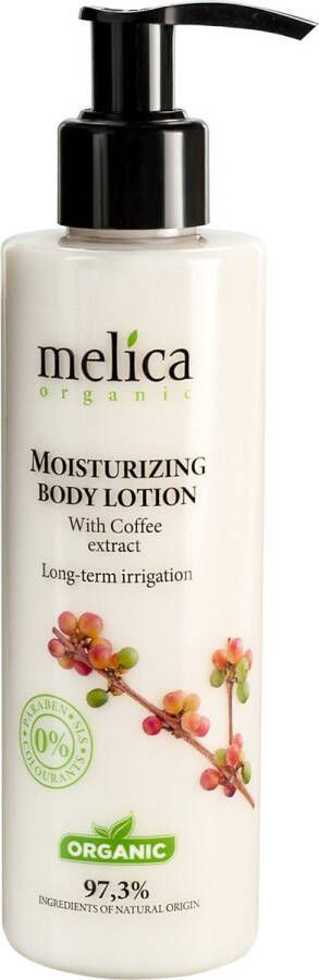 Melica ORGANIC Biologisch 97 3% Natuurlijke BIO HYDRATERENDE VERSTEVIGENDE BODYLOTION met SHEABOTER KOFFIE-EXTRACT en PANTHENOL voor Gevoelige en ELK Huidtype Zonder Parabenen SLS Kleurstoffen 200ml