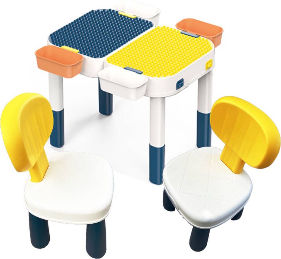 Melili Bouwtafel koffer set- Kindertafel met 2 Stoeltjes en 4 Bakjes Blokkentafel-Delige Set Speelgoed Speeltafel -60 Bouwblokken Opbergruimte Speeltafel- Blokken Tafel Kinderen-Constructie Speelgoed