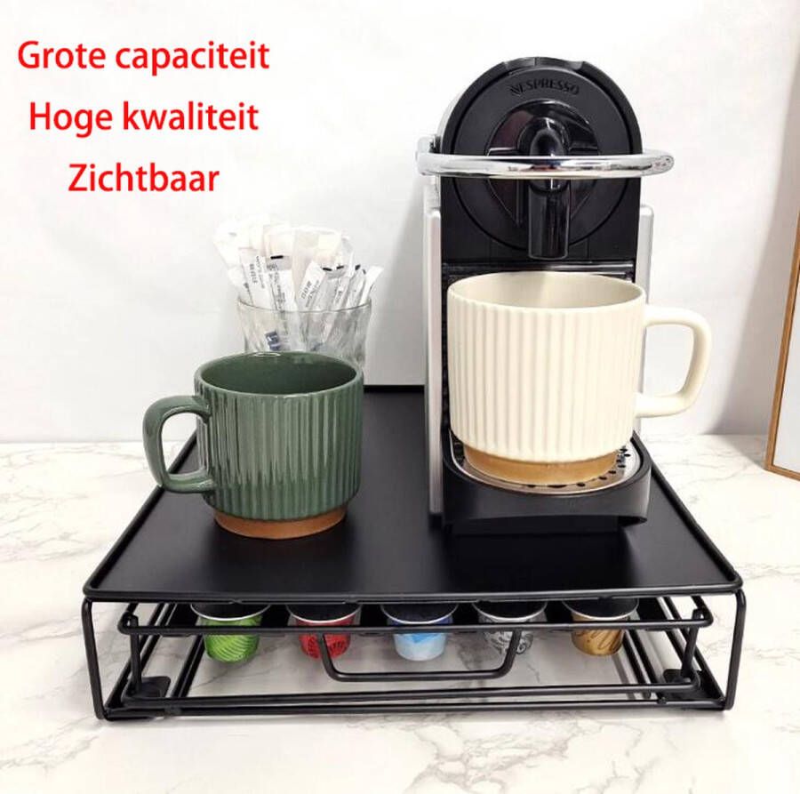 Melili Capsulehouder met Lade Cups Houder voor 40 Koffie Capsules Capsulehouders RVS Zwart-Hoge kwaliteit