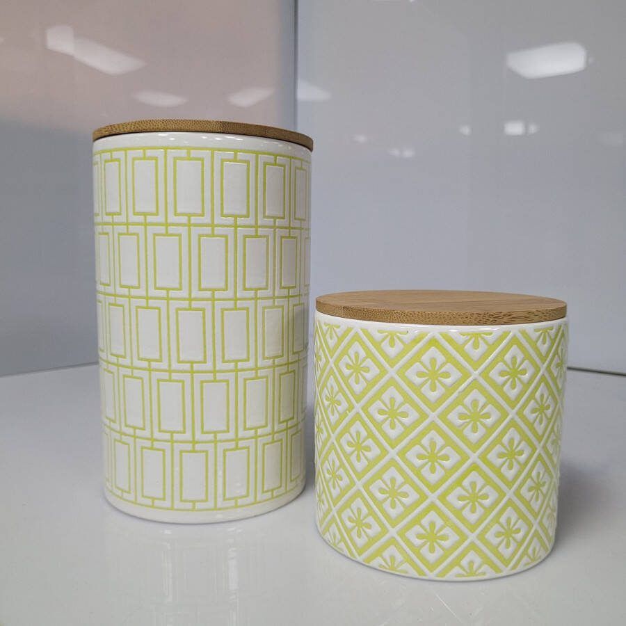 MELINERA Voorraad potten Stevig sluitend bamboedeksel met afdichting 2 stuks Keramisch Voorraadbus Vintage collectie