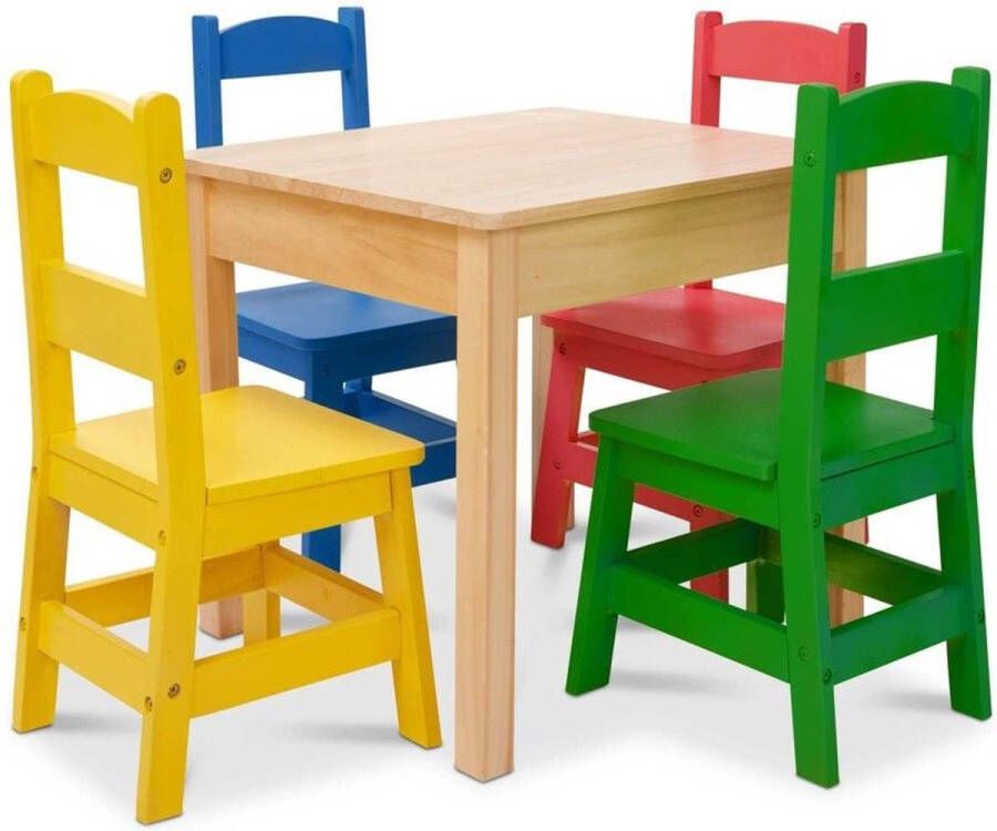 Melissa and Dough Melissa & Doug Kindertafel met 4 Stoelen Primaire Kleuren