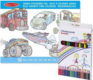 Melissa & Doug voertuigen kleurboek van 50 paginas met 36x kleurpotloden Verjaardag cadeau